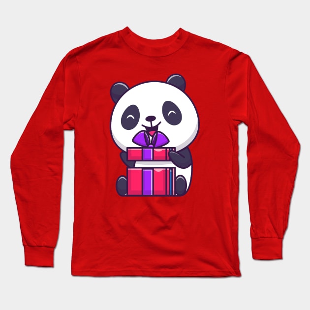 Cute Panda Opening Birthday Gift Cartoon Long Sleeve T-Shirt by Catalyst Labs